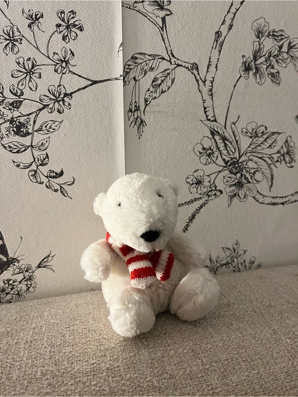 Jellycat poppet White Polar Bear with Red & White Knit Scarf
